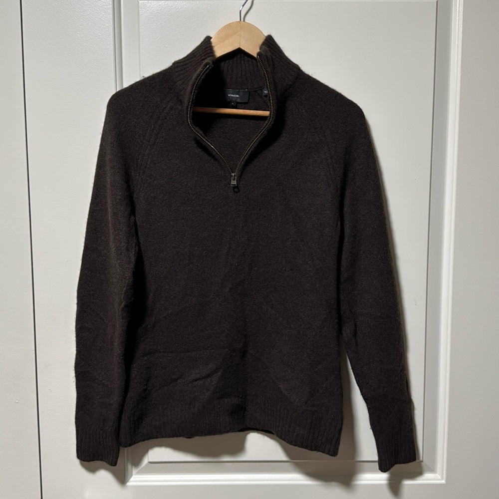 Vince brown yak & merino wool quarter zip sweater size small - Picture 1 of 5